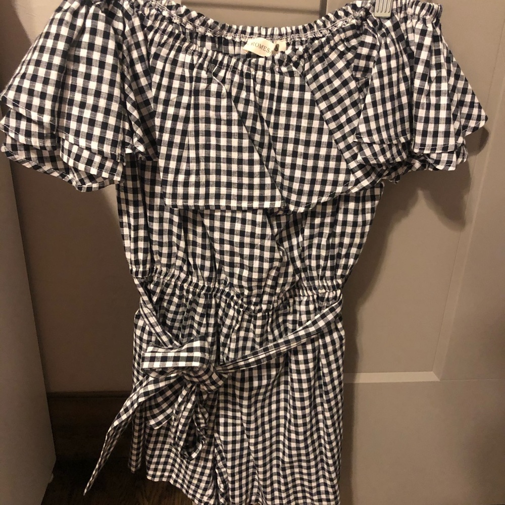 Black and white gingham romper